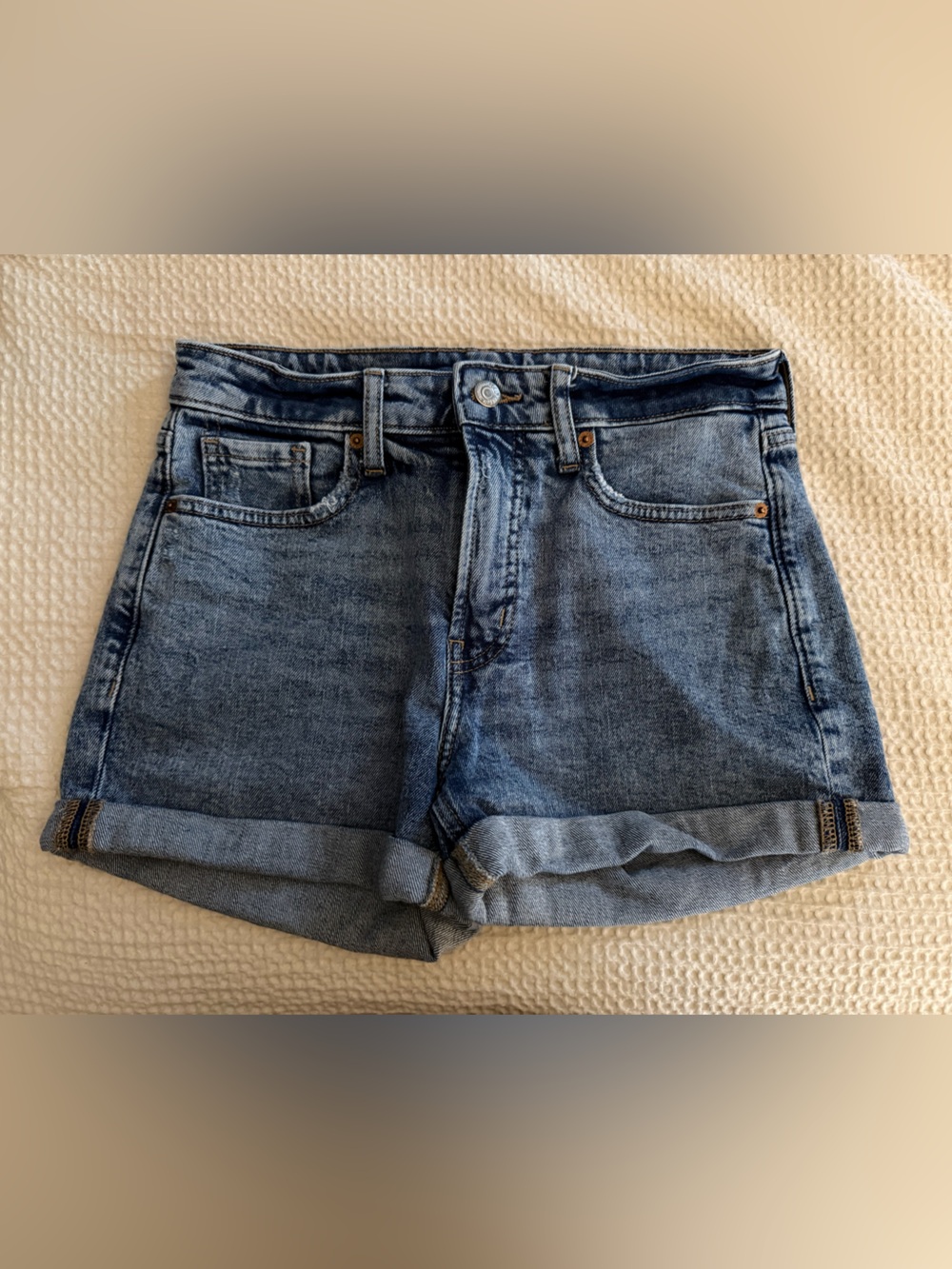 Old Navy Medium Blue Denim Shorts with Button Detail